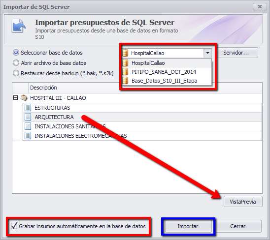 Seleccionar base de datos Usamos esta opción, si tenemos instalado el servidor SQL Server (Microsoft) en nuestro equipo y si tenemos la seguridad que nuestro servidor SQL Server ha sido utilizado por