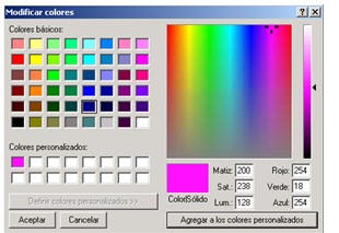 Personalizar colores Para lograr un color personalizado, que no se encuentra en el cuadro de colores, debemos hacer doble