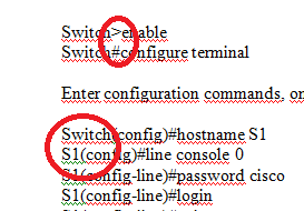 44 S1(config-line)#login S1(config-line)#exit S1(config)#enablepassword clase (Guardamos cambios realizados en la línea de conexiones remotas) (Salimos al menú anterior) (Ponemos password para