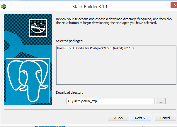 3. Instalación de PostGIS Despues de instalar PostgreSQL nos pide añadir Stack Builder, que es el instalador disponible de PostgreSQL-PostGIS para Windows.