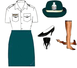 Uniforme Número 3 b : SOCIAL (Tropical) Material: 1. Lanilla color verde azulino (Pantalón / Falda) 2.