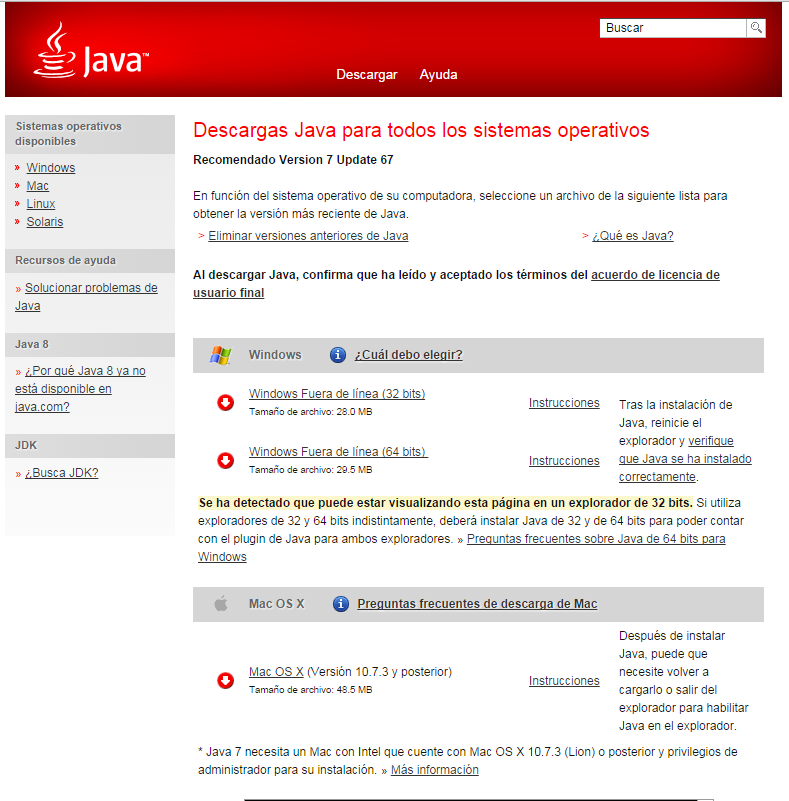 Manual de instalación de Java Runtime Environment. Se recomienda, antes de proceder con la instalación en línea, desactivar el cortafuego de Internet.