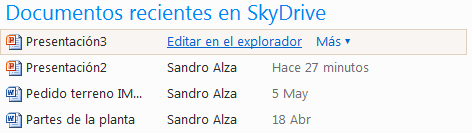 Abrir un documento en el explorador Los archivos creados desde PowerPoint Web App se guardan en SkyDrive que es un servicio gratuito de almacenamiento en línea de Windows Live.
