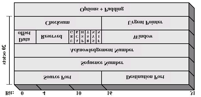 Fig. 7.1 o Campos Puerto origen (16 bits) Puerto destino (16 bits) Número de secuencia (32 bits): número de secuencia del primer octeto de datos (excepto si SYN=1).
