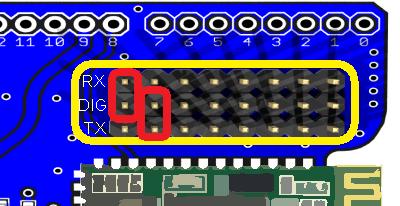 Pines de transmisión y recepción (TX, RX) Una gran ventaja de esta tarjeta es la selección de los pines que queremos que sean RX y TX en la tarjeta Arduino, para comunicarse con el módulo Bluetooth,