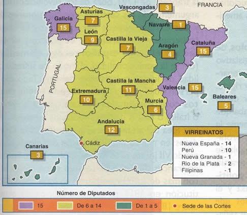 42 eran titulares, elegidos por sus ciudadanos; 53 eran suplementarios, personas que procedían de los territorios que había ido nadie, y vivían cerca o alrededor de Cádiz.