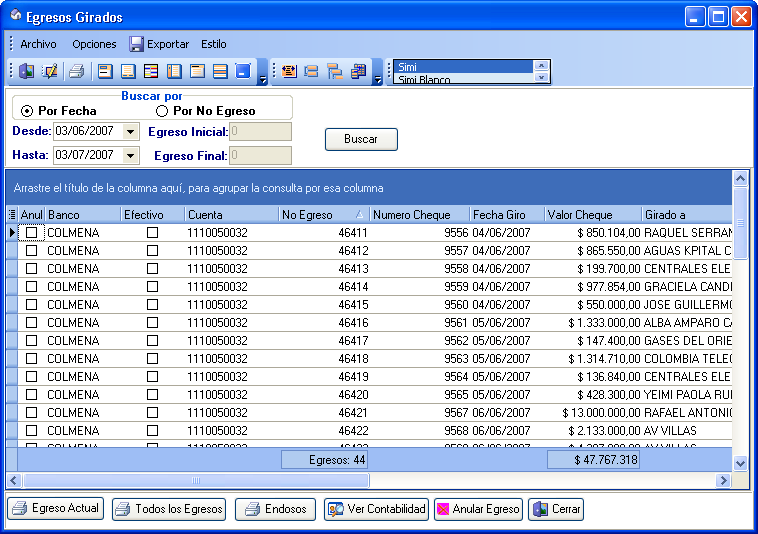 TIPS: Recuerde que en la parte de contabilidad, puede adicionar registros contables utilizando las funciones de la parte inferior izquierda.