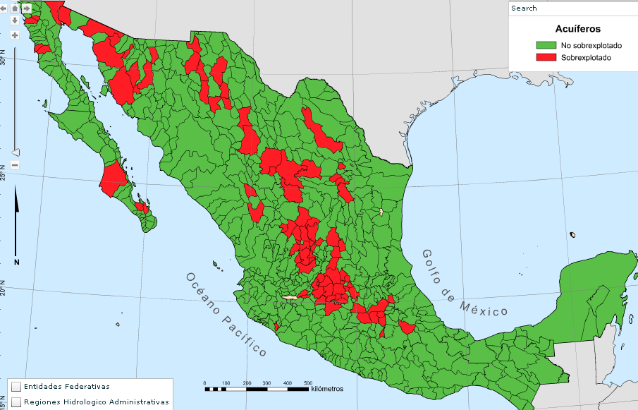 Sobreexplotación de los Acuíferos más importantes en México, situación actual 101 de los 282 acuíferos se encuentran en condiciones de sobreexplotación.