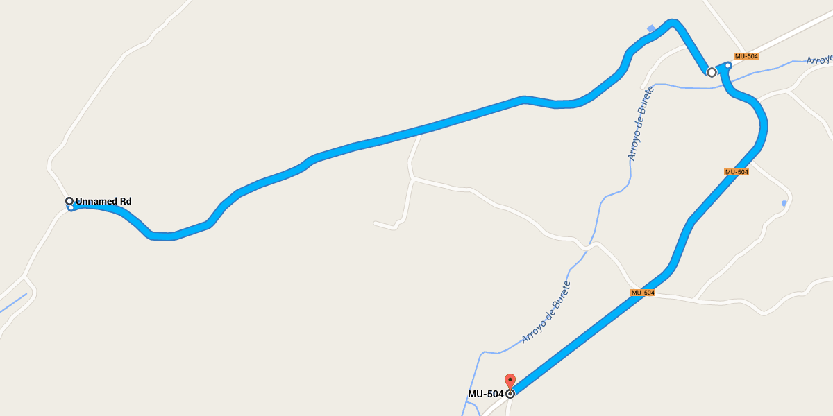En coche 3,3 km, 11 min Indicaciones de Unnamed Rd a MU-504 Unnamed Rd 1. Dirígete hacia el sur 18 m 2. Gira a la izquierda hacia MU-504 2,1 km 3.