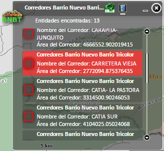 Corredores Barrio Nuevo Barrio Tricolor: Muestra a los usuarios una salida gráfica de los Corredores de Barrio existentes en el mapa con su descripción, si desea consultar la localización de un