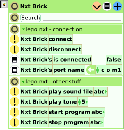 En una categoría especial llamada lego nxt other stuff podemos encontrar instrucciones para comunicarnos con el robot. La instrucción que nos importa ahora es play tone.