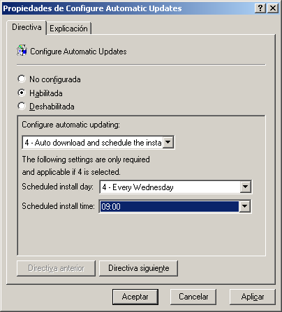 Configurar : 4- las actualizaciones se descargan e instalan