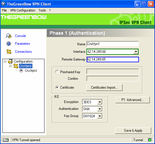 1.3 Configuración de la parte del cliente (cliente The GreenBow) Una vez haya confirmado que la conexión a Internet está configurada de forma correcta en los ordenadores cliente con Microsoft Windows