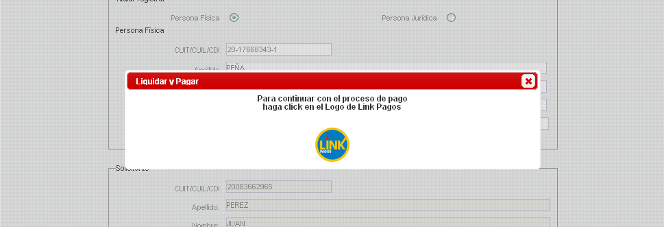 Pago mediante Link Pagos Para efectuar el pago mediante Link, al abrirse esta ventana haga click en el
