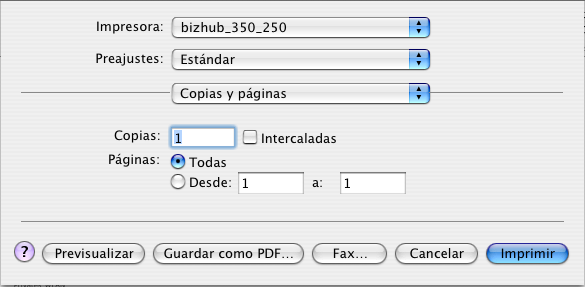 Configurar el controlador PPD (Mac OS X) 10 Cuadro de diálogo Imprimir Elementos de impresión Menú Opción Función Copias y páginas Copias Permite especificar el número de copias deseadas.