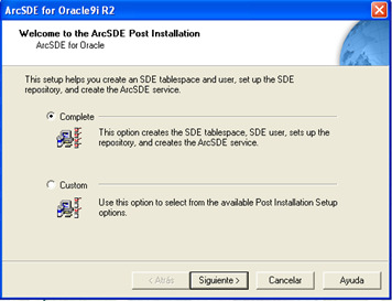 Finalizada la instalacion, se corre el programa de postinstall de ArcSDE para configuracion. Figura 82.