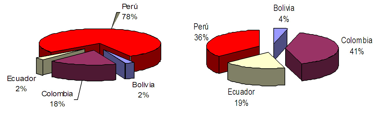 Ecuador y Bolivia se encuentran con índices muy bajos de exportación a China. 53 Con relación a las importaciones de productos chinos, es Colombia quien más recibe seguido muy de cerca por Perú.