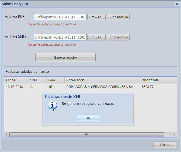 Cómo subir XML y PDF de proveedores En el menú Administración haga clic en el botón Subir XML y PDF. En la ventana haga clic en el botón Cargar nueva factura, que está en el costado derecho.