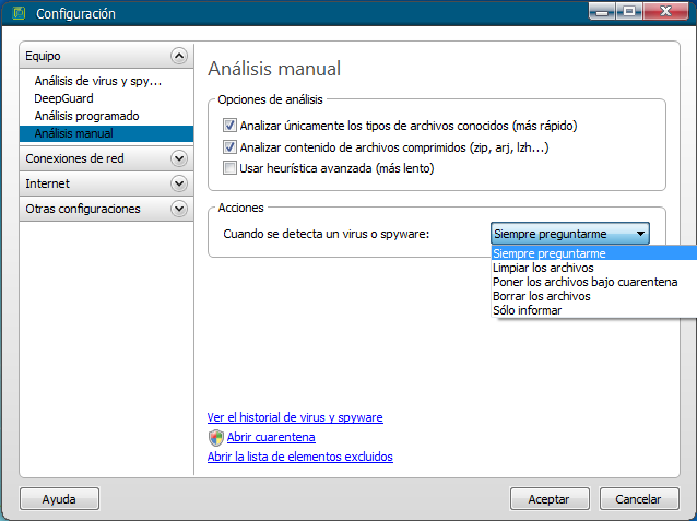 Guardián Movistar Configuración El análisis programado utiliza el servicio programador de Windows Desactive esta casilla
