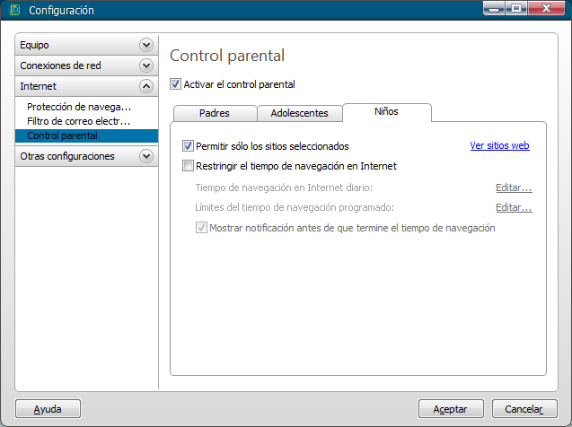 Guardián Movistar Configuración Configuración de Control parental en modo de interfaz gráfica
