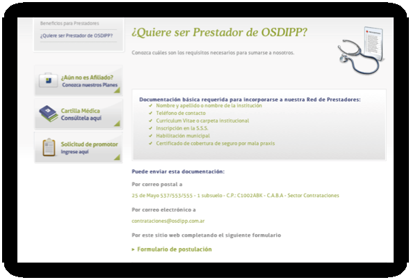 Documentación básica requerida Al ingresar a la sección Quiere ser Prestador de OSDIPP?