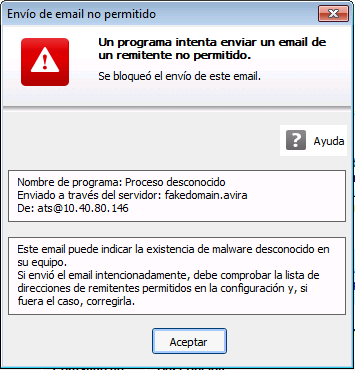 Detección Protection > Análisis > AntiBot. El correo electrónico bloqueado se muestra en un cuadro de diálogo. 5.8.