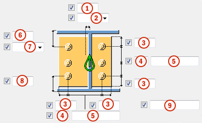 La imagen siguiente muestra un ejemplo de la longitud del agujero ovalado: Dimensiones del grupo de tornillos Puede definir las dimensiones del grupo de tornillos para controlar el tamaño y la