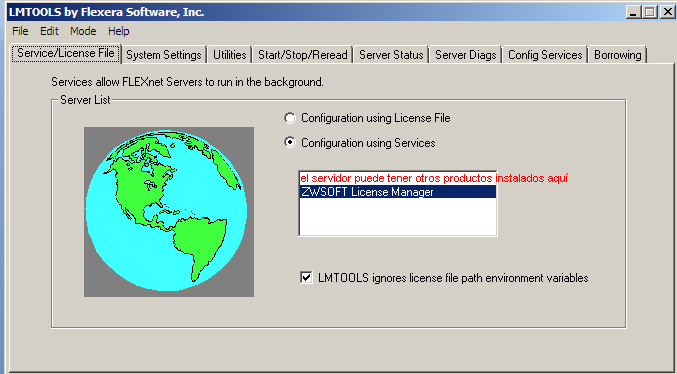 Path to the license file: ruta hasta el archivo que contiene información sobre el servidor. Por defecto estará en C:\Program Files\ZWLMS 2012 Esn\LicenseFile.