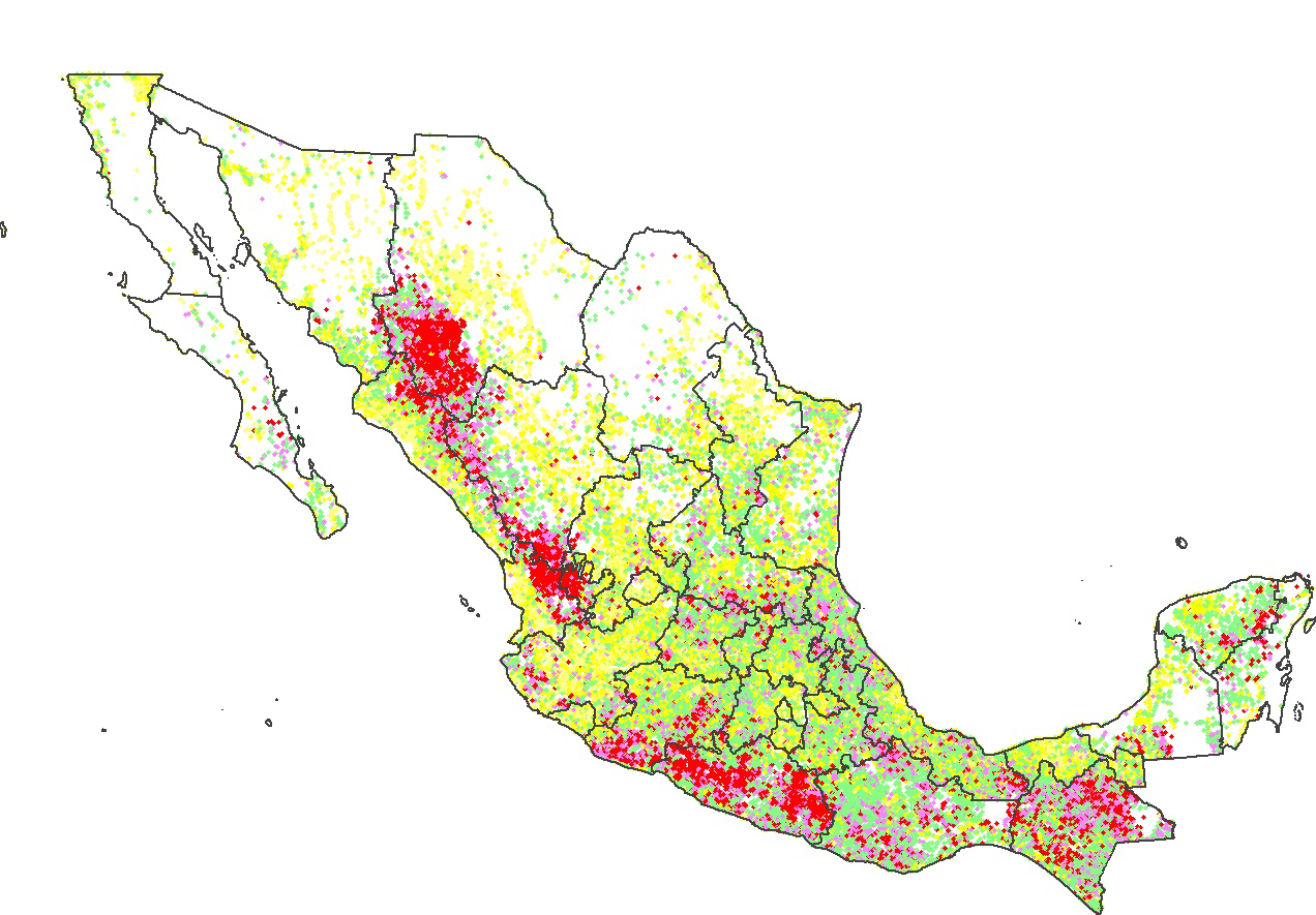 Mapa 3 Índice de Rezago Social 2005 (localidades) Grado de rezago social Muy bajo Bajo Medio Alto Muy alto Fuente: estimaciones del CONEVAL con base en el II Conteo de Población y Vivienda 2005.