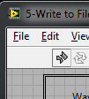 Figura 1.4. Panel frontal del archivo 5-Write to File (Solution).vi Mueva el cursor sobre los diferentes objetos del panel frontal.