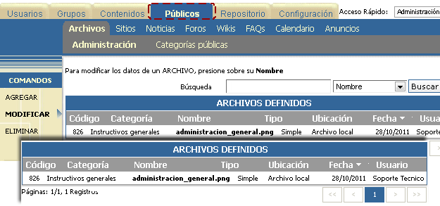 Contenido Público: Los contenidos pertenecientes a categorías públicas de las secciones podrán ser gestionados sólo por los usuarios webmasters.
