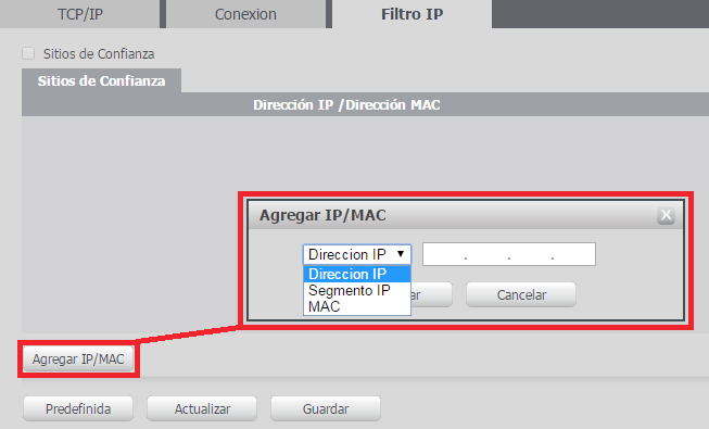 : la opción será activada, solamente, cuando el checkbox IPs/MACs permitidos sean habilitados.