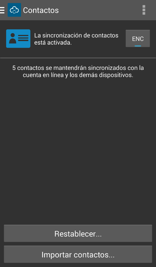 3.6 Contactos Esta opción permite que sincronice los contactos de su Android con el mcloud almacenándolos en la nube.