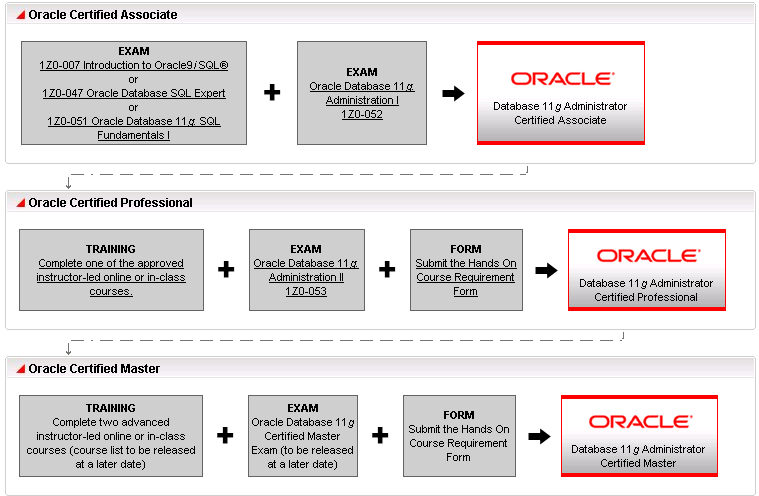 A continuación señalamos las más actuales y completas Certificaciones de Oracle 11g: En este sentido