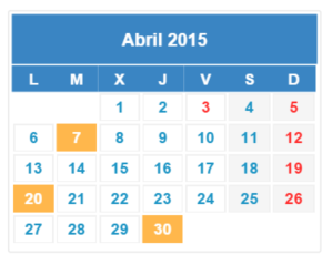 Calendario fiscal abril 2015 Desde el 7 de abril hasta el 30 de junio Renta y Patrimonio Presentación por Internet del borrador de Renta y de las declaraciones de Renta 2014 y Patrimonio 2014.
