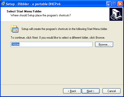 Personalizamos la instalación, ya que esta versión para Windows de dibbler permite también instalar el servidor DHCPv6 en cualquier ordenador.