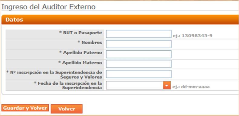 Figura: Ingreso de Cargo para Contador Auditor Auditor Externo: Para ingresar a un usuario como Auditor Externo