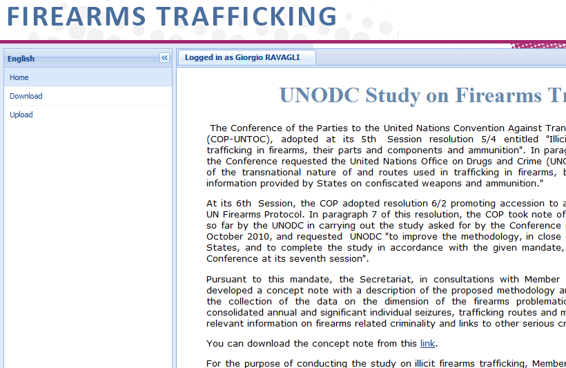 Usted puede descargar la nota de concepto en el sitio web principal del Estudio sobre Tráfico de Armas de Fuego de la UNODC, señalado con una flecha roja en la Figura 2.
