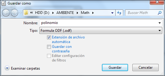 para contextos educativos LibreOffice Math // Pág. 11 Paso a paso Guardar una fórmula Para guardar una fórmula se debe elegir del menú Archivo la opción Guardar como.