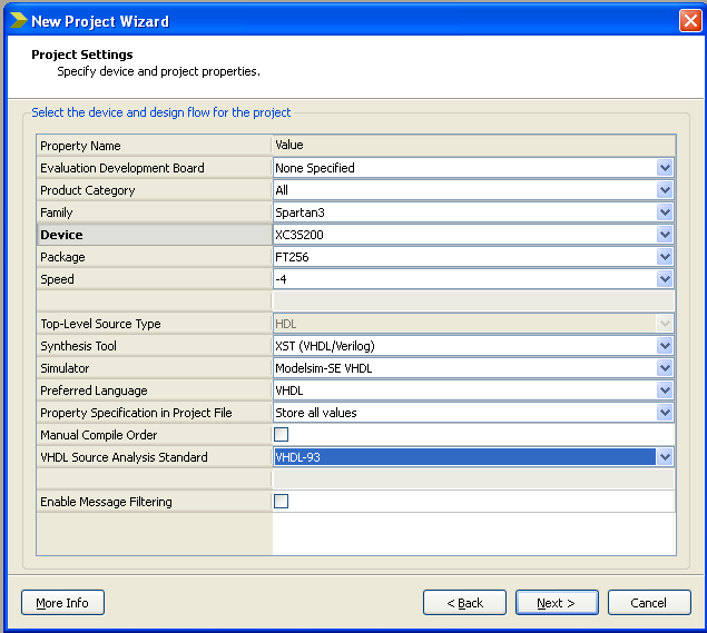 Crear un nuevo proyecto: - Usar File / New Project. - Seleccionar el directorio donde se ubicará en Location, dando al botón. Elegir el directorio P1_xor_led.