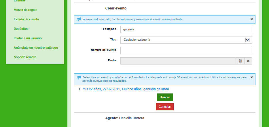 Una vez que encuentra el evento, se selecciona dándole click al nombre del evento y se da click en Siguiente.