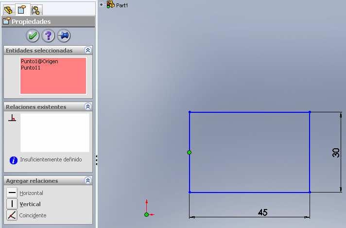 20 Protocolo SolidWorks El cepillo Dibuje un rectángulo de 45 X 30 sobre el plano Vista lateral.
