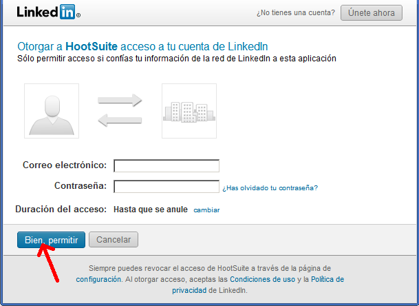 LINKEDIN Para enlazar una cuenta de la red Linkedin se selecciona la opción correspondiente