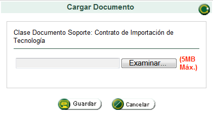 En la casilla Concepto, seleccione la opción 1- Por solicitud 020 y dé clic en el botón Cargar, el sistema relaciona uno a uno los Documentos soporte exigidos para la solicitud registrada.