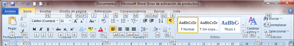 1.2.8 Teclas Rápidas Al presionar la tecla ALT, Word 2010 activa las letras que permiten activar las fichas con teclado.