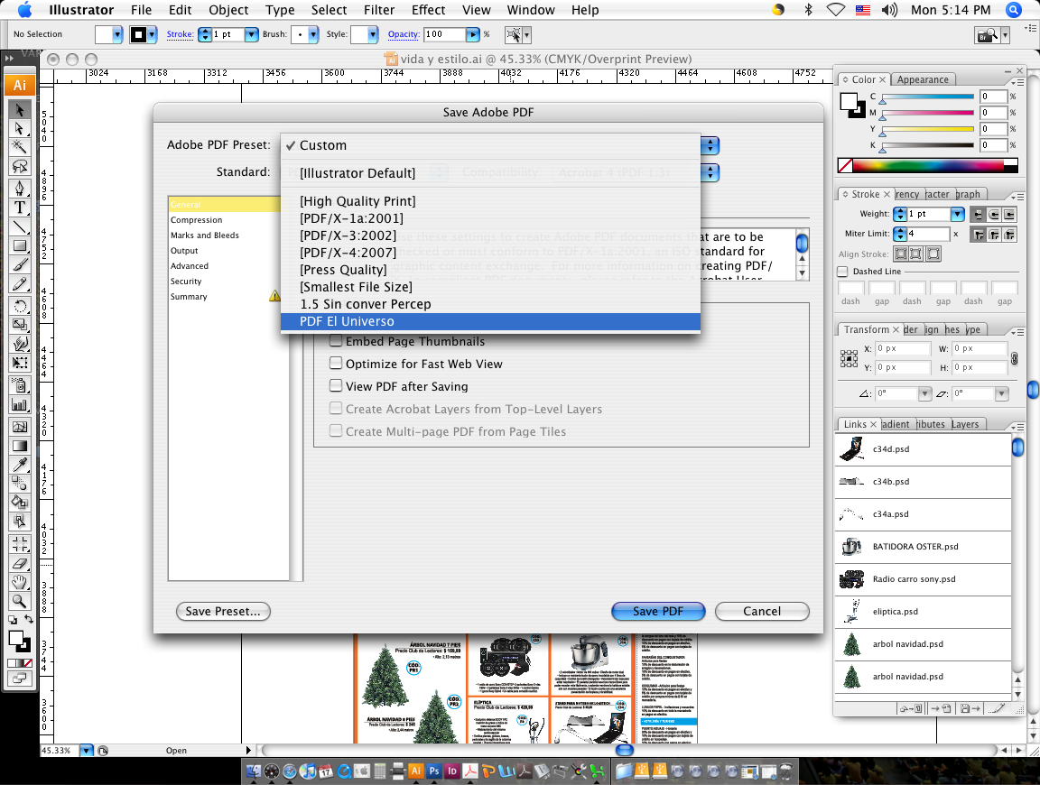 Generando archivos PDF Una vez finalizado el arte y luego de su aprobación respectiva se procederá a generar el PDF que servirá para ser transmitido (el ejemplo está hecho desde Adobe Illustrator).
