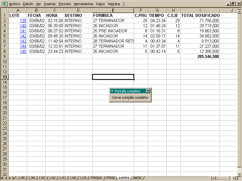 Salida de datos a Microsoft Excel 2000 / XP en rango de fechas 1. Listado de producción 2.