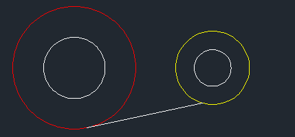 3 Para dibujar una línea que conecte la parte inferior de los dos cojinetes Utilizar el modo Referencia a objetos de AutoCAD, para construir una línea tangente a dos círculos mediante Tangente.