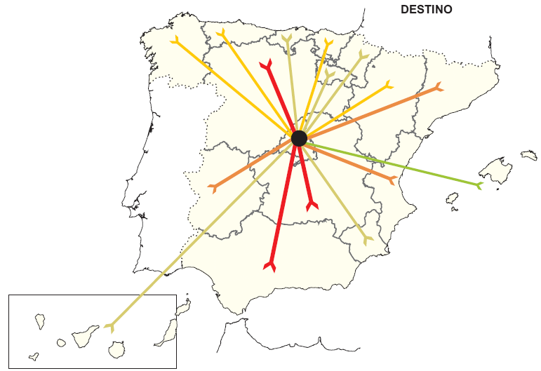 2001 2007 2001 Pablo Coret Los siguientes mapas muestran los desplazamientos que se produjeron en 2001 y 2007 según número de viajes desde y hacia la Comunidad Valenciana, Comunidad de Madrid y