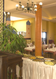 Gastronomía Restaurante central Ezzahara para los servicios de desayunos, comidas y cenas mediante buffets temáticos. Restaurante barbacoa El Bahr junto a la piscina.